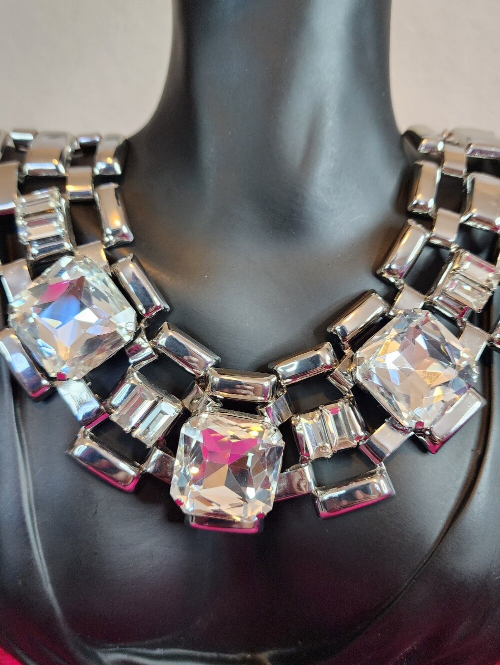 Chico's Bold Geometric Crystal Statement Bib Necklace. NEW.